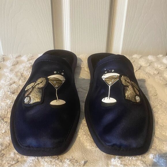 NWOT Kate Spade Navy Satiny Starry Night Bunny Slippers Slip on Shoes Size 8 - Picture 1 of 9